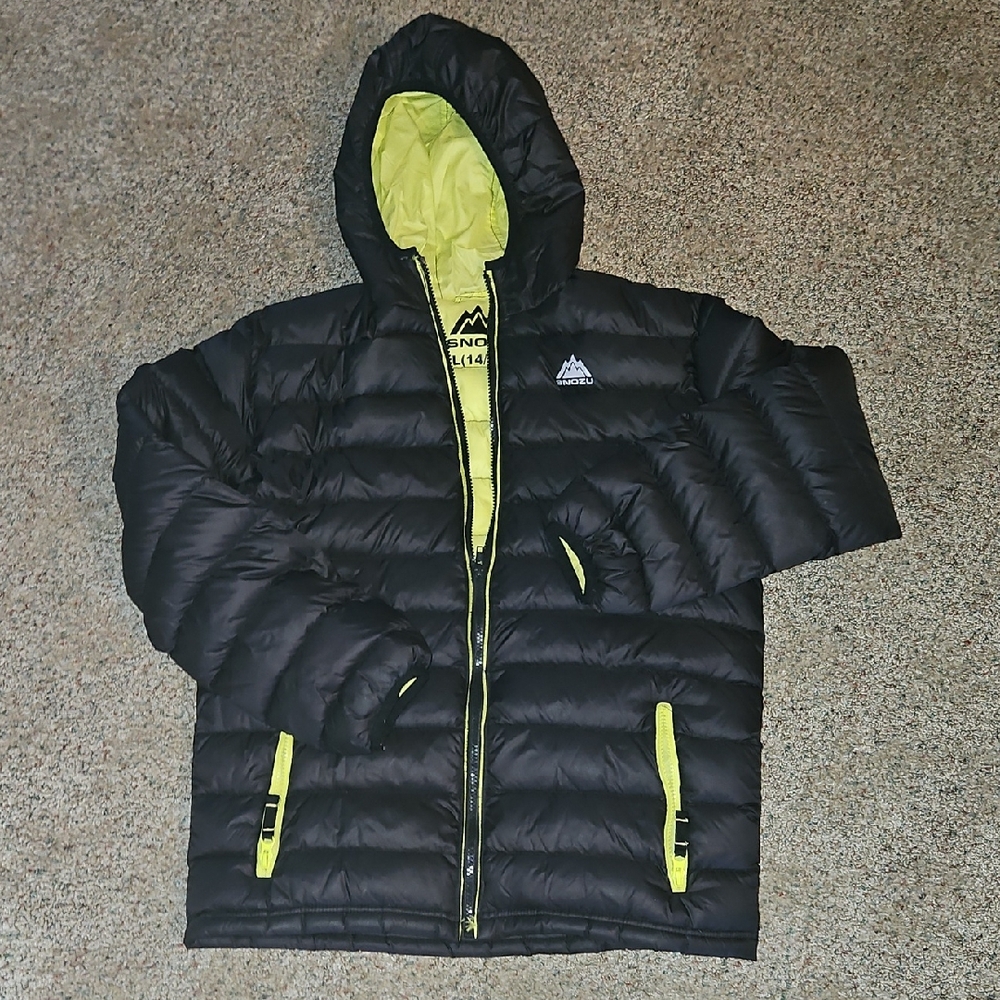 Snozu Kids Puffer Jacket - Black with Yellow Accents